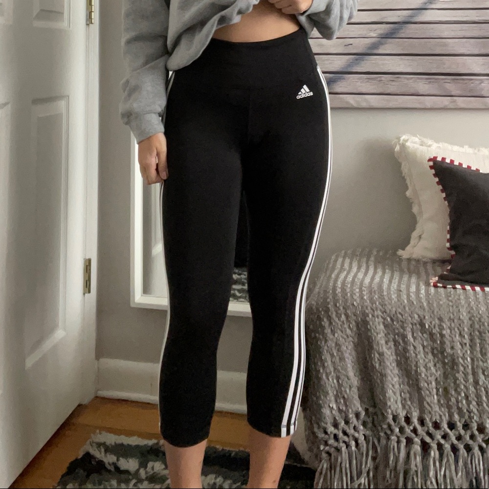 black climalite adidas leggings with white stripes